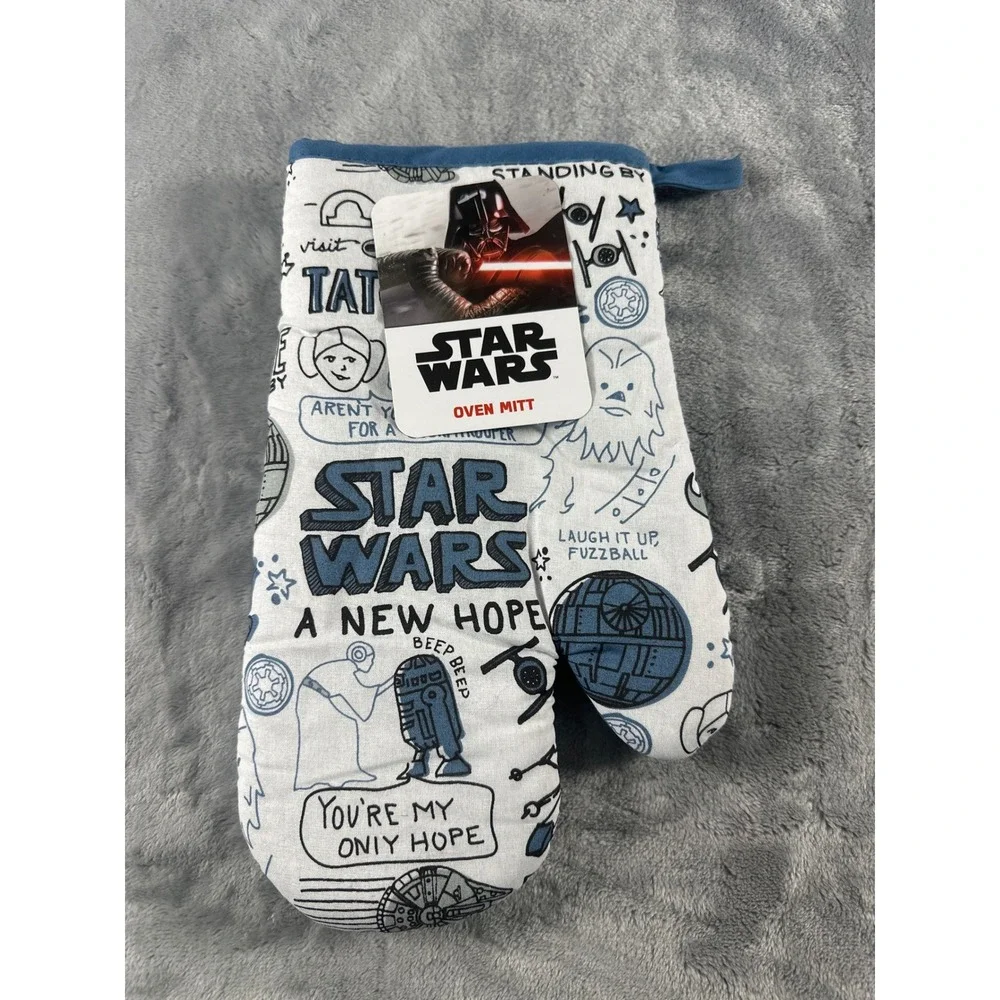 Star Wars A New Hope Oven Mitt Blue White Doodle Sketch Print New With Tags